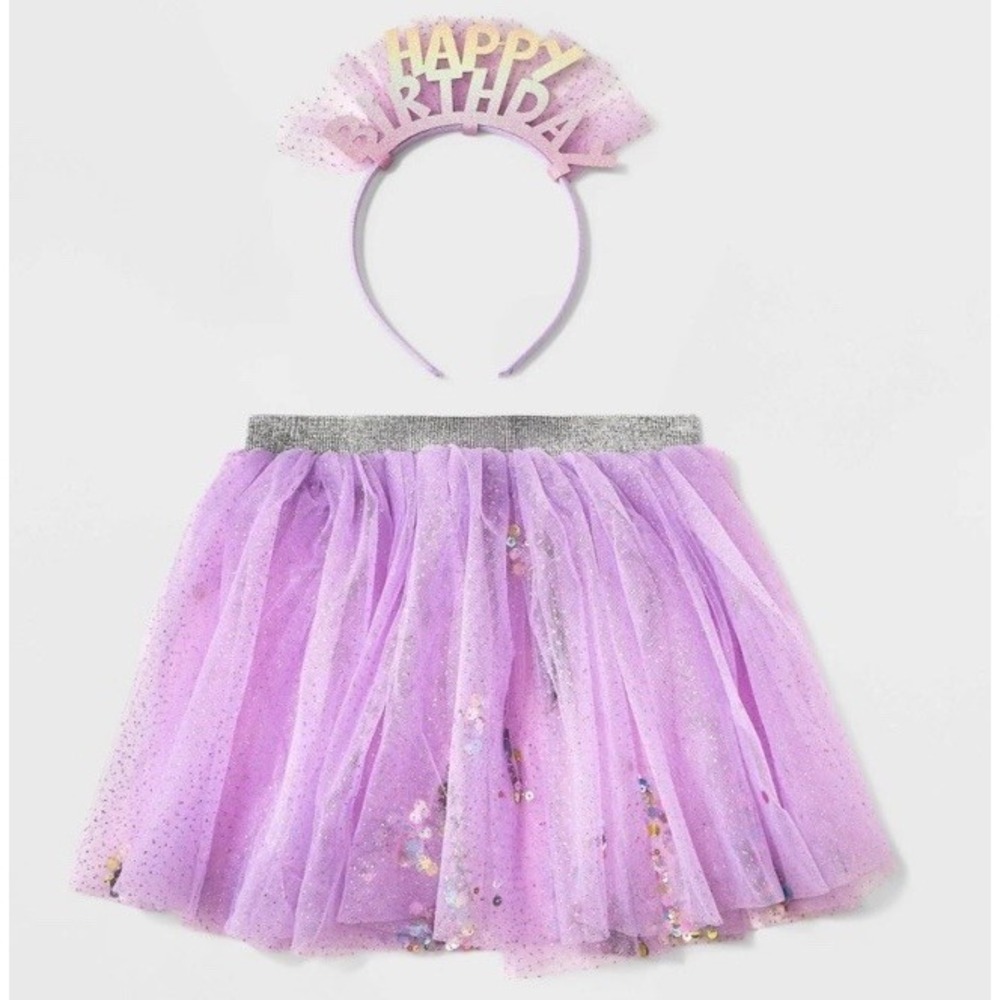 Cat & Jack Girls Birthday Tutu Set w/ Headband – Ages 3+ Happy‎ Birthday Outfit